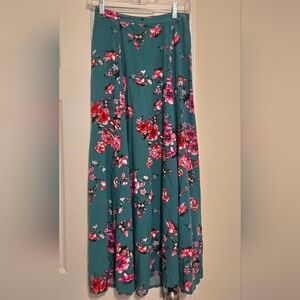 Floral Green Maxi Skirt Side Slit